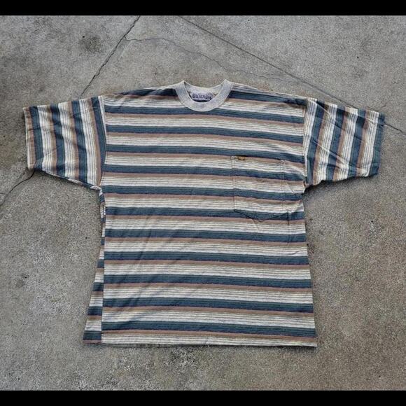 Vtg 90s Rare QUIKSILVER Salt Denim Multicolor Stripe Skate Surf Baggy T Shirt L - Picture 1 of 4
